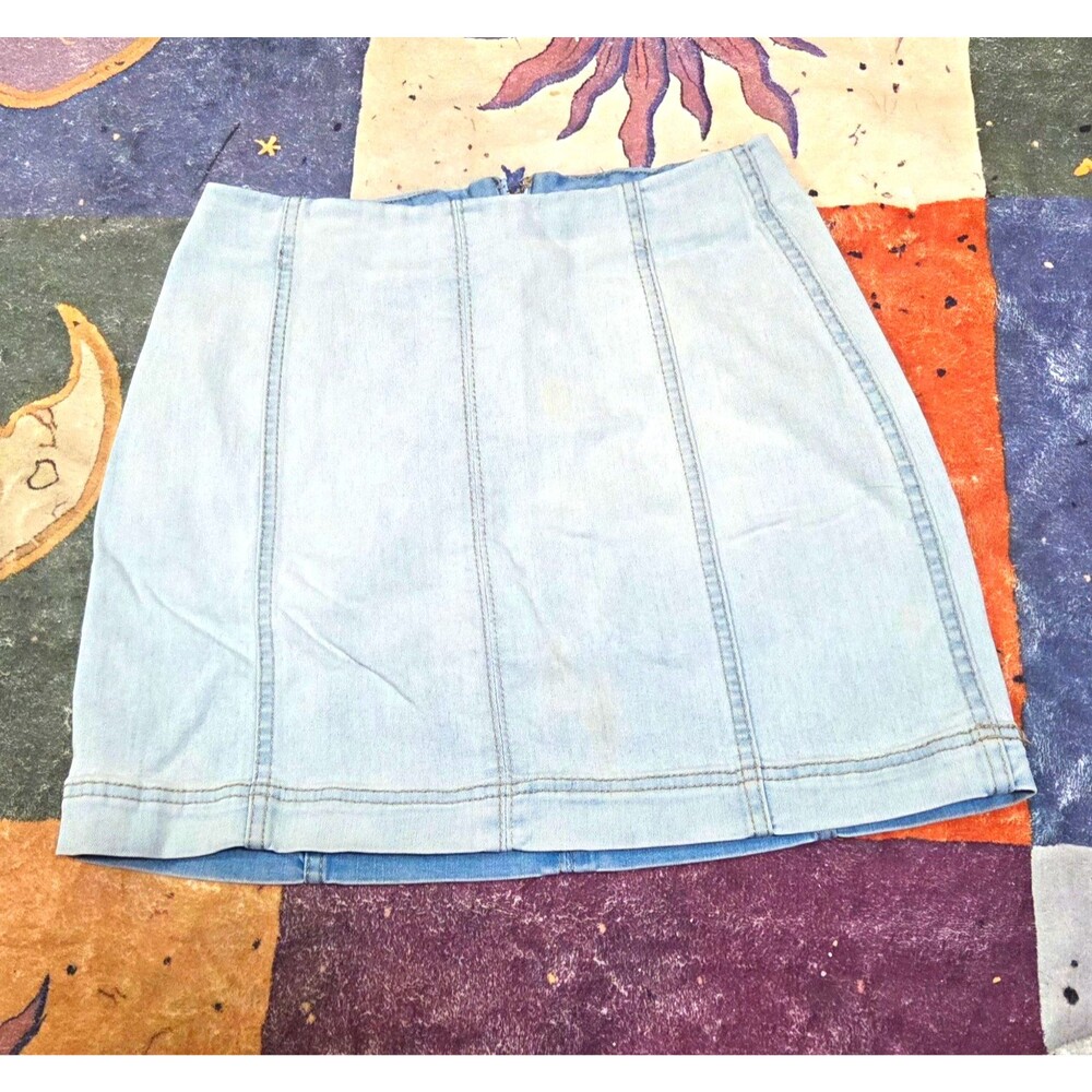 Wild Fable Blue Cotton Denim Mini Skirt Zip Back Closure Solid Women’s Size 4